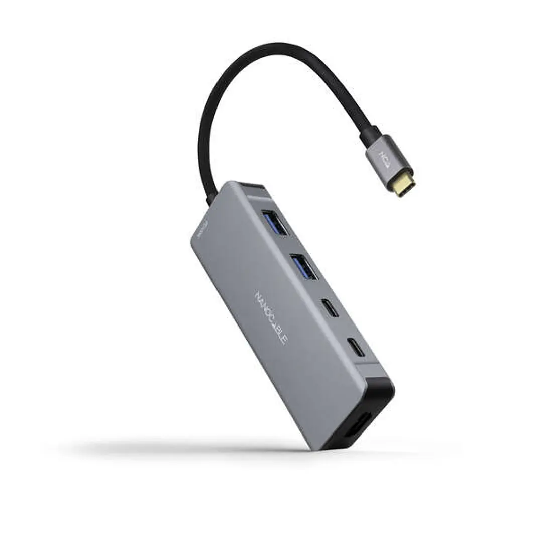Nanocable HUB USB-C 6 en 1 - Conversor USB-C 3.2 GEN1 5G a 2 x USB-A + 2 x USB-C + HDMI + USB-C PD 100W - Aluminio - 15 cm - Color Gris 1