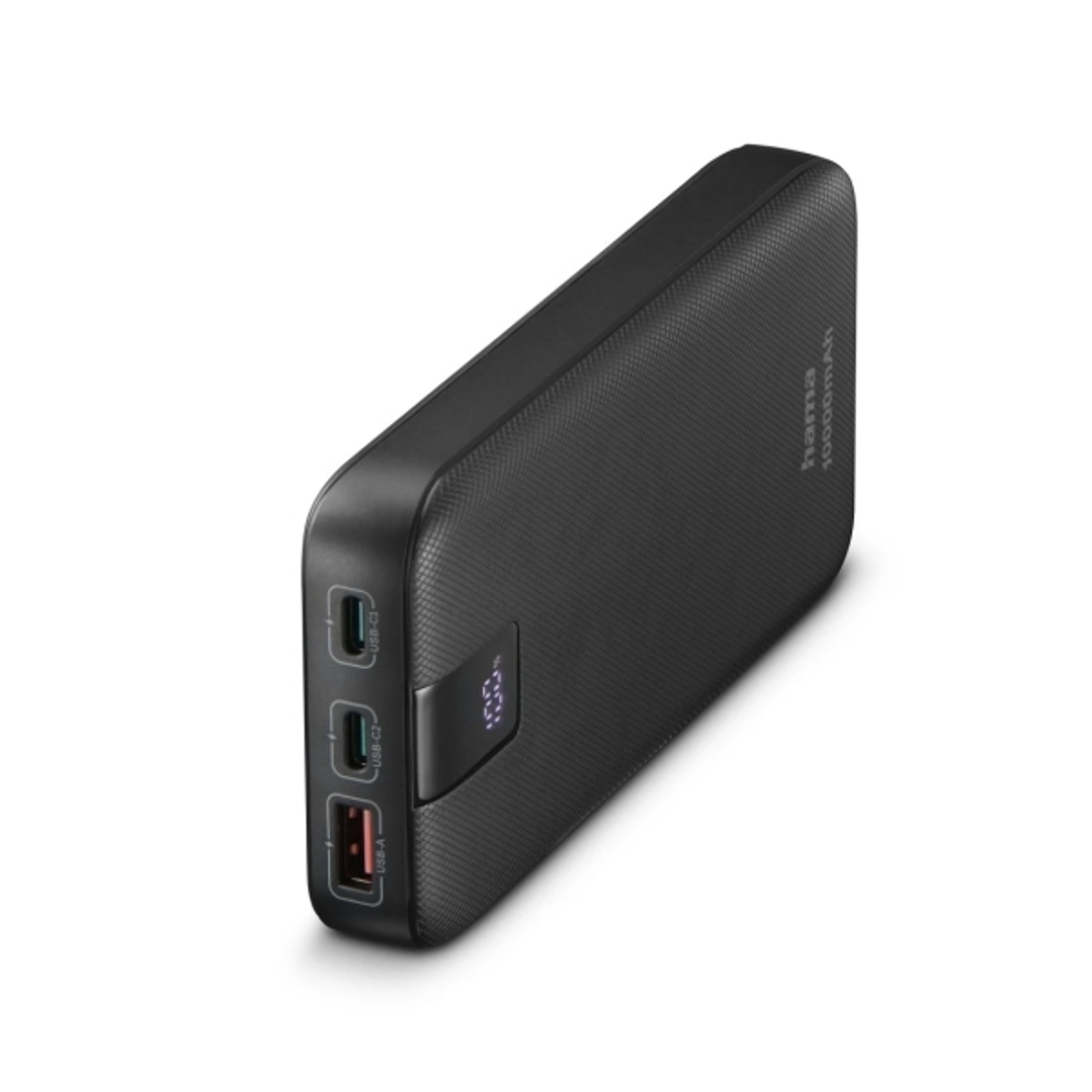 Hama Power Pack Bateria Externa Powerbank 10000mAh - Polimero de Litio - USB-C - USB-A - Power Delivery - Pantalla Digital - Indicador de Carga - 3 Co 1