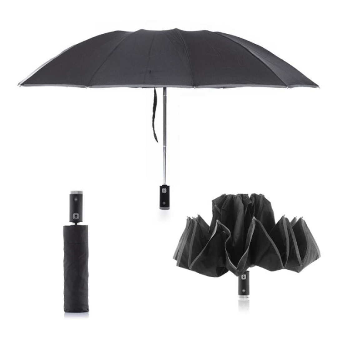 Innovagoods Folbrella Paraguas de Cierre Inverso con Luz LED - Reflectante - Antigoteo - Compacto - Ligero - Color Negro y Gris 1