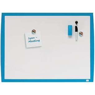 Nobo Pizarra Blanca Magnetica 585x430mm - Incluye Mini Rotulador de Pizarra, Imanes Estampados y Borrador - Color Azul