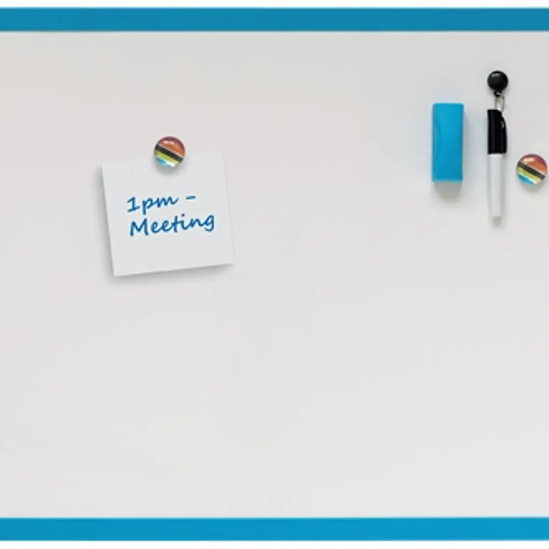 Nobo Pizarra Blanca Magnetica 585x430mm - Incluye Mini Rotulador de Pizarra, Imanes Estampados y Borrador - Color Azul 1