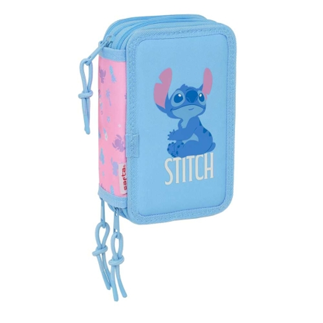 Safta Stitch Bright Plumier de 3 Pisos - 37 Piezas - 1.3L - Goma - Lapiz - Boligrafos - Sacapuntas - Reglas - 16 Colores - 14 Rotuladores - 125x55x195 1