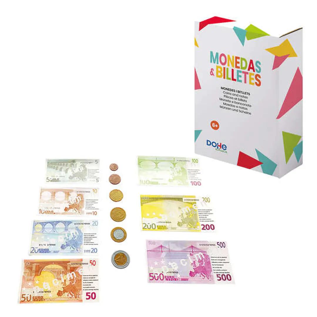 Dohe Juego de Monedas y Billetes de Euro - Plastico Resistente - Reutilizable - Recomendado para Primaria 1