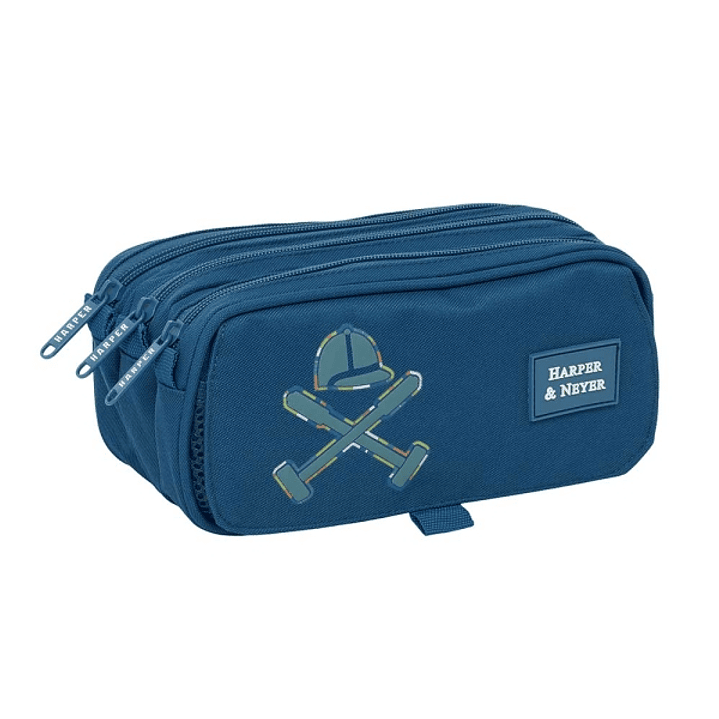 Safta Harper and Neyer Portatodo - 3 Compartimentos con Cremalleras - Bolsillo Frontal - Cinta Adaptable - 1.72L - 215x80x100mm - Color Azul Marino 1