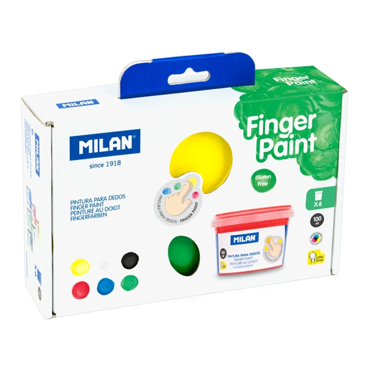 Milan Pack de 6 Tarros de Pintura para Dedos - 100ml por Unidad - Mezclable - Lavable - Colores Surtidos 1
