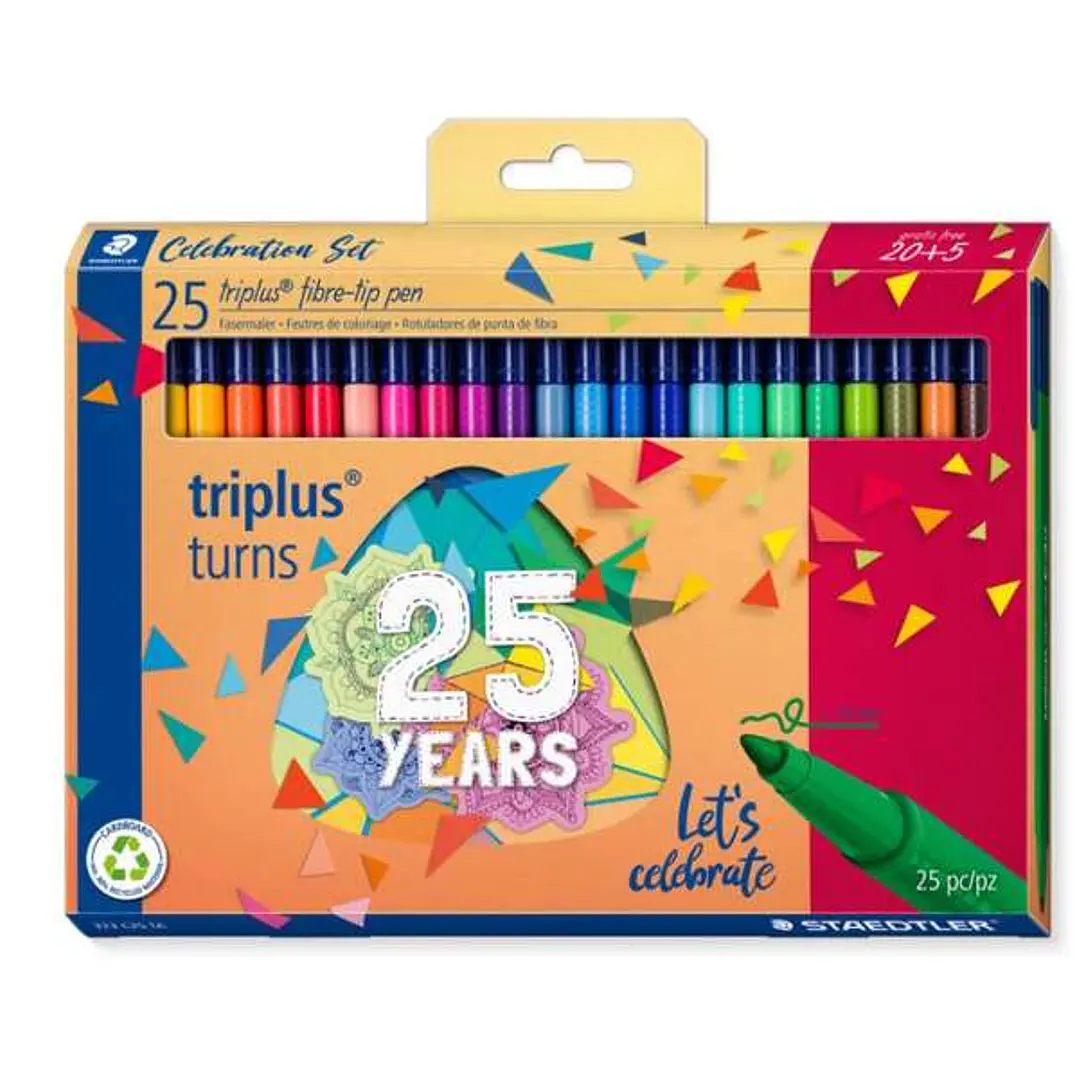 Staedtler Triplus Color 323 Pack de 25 Rotuladores de Punta Fina - Trazo 1mm Aprox - Tinta Base de Agua - Colores Surtidos 1