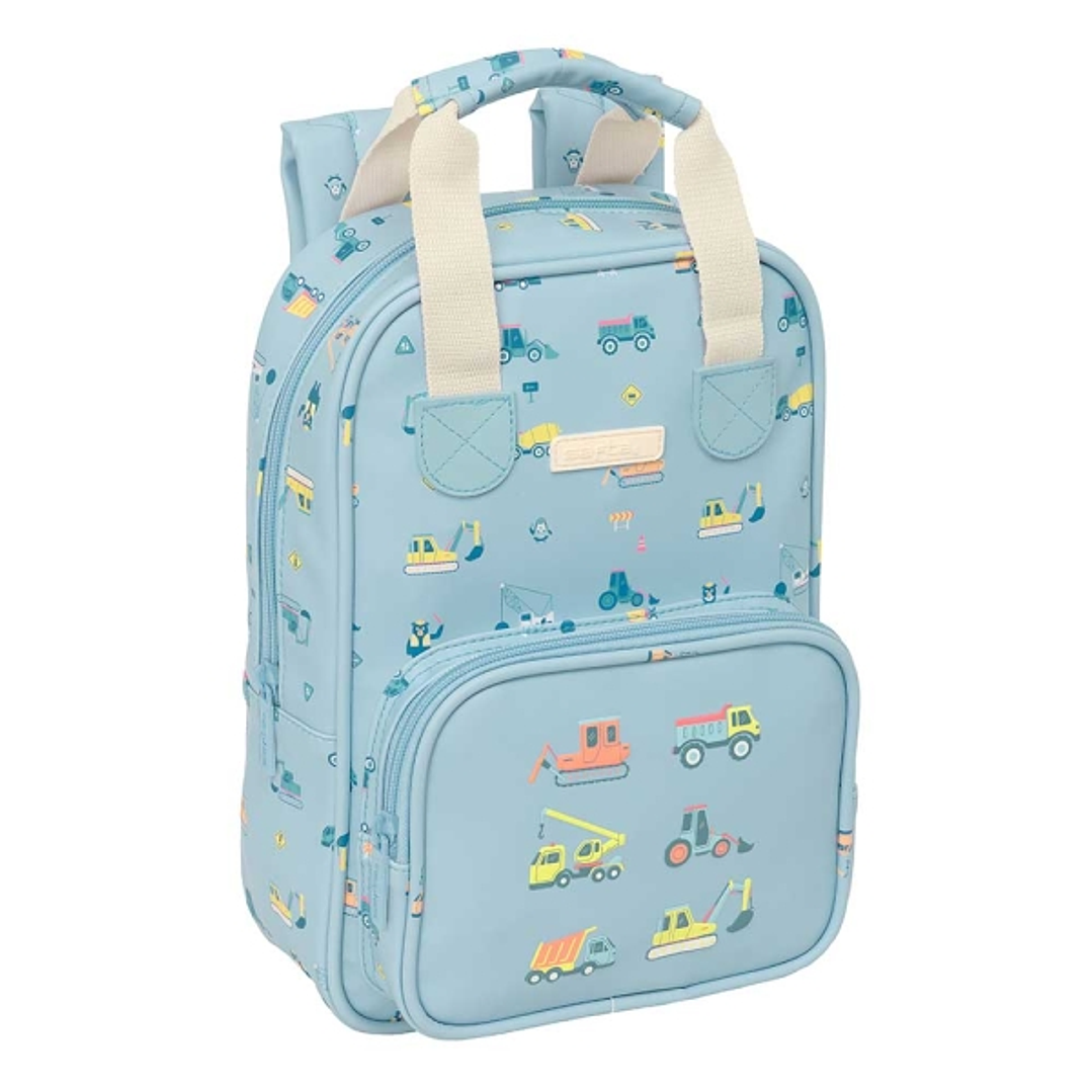 Safta Gruas Mochila Infantil - Bolsillo Frontal - Tarjeta ID - Hombreras Acolchadas - Asa Forrada - 4.50L - 200x80x280mm - Color Azul Claro 1