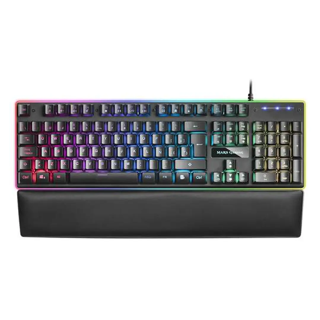 Mars Gaming MK320 Teclado Hibrido USB - Retroiluminacion LED RGB - Reposamuñecas Acolchado - Antighosting - Cable de 1.50m 1