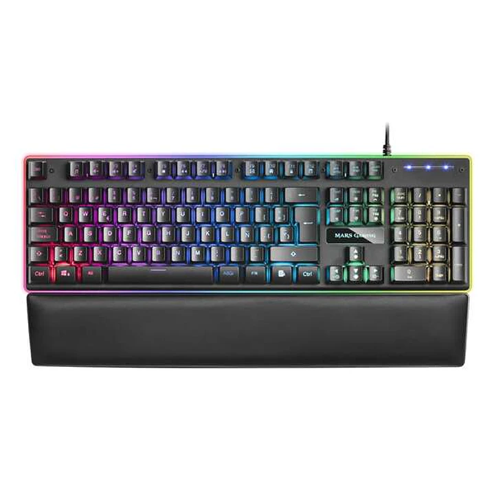 Mars Gaming MK320 Teclado Hibrido USB - Retroiluminacion LED RGB - Reposamuñecas Acolchado - Antighosting - Cable de 1.50m 1