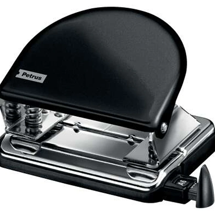 Petrus 52 WOW Taladro Perforador Clasico Metalico - Hasta 20 Hojas - Marcas de Formato - Facil Vaciado - Punzones 5.5mm - Color Negro 1