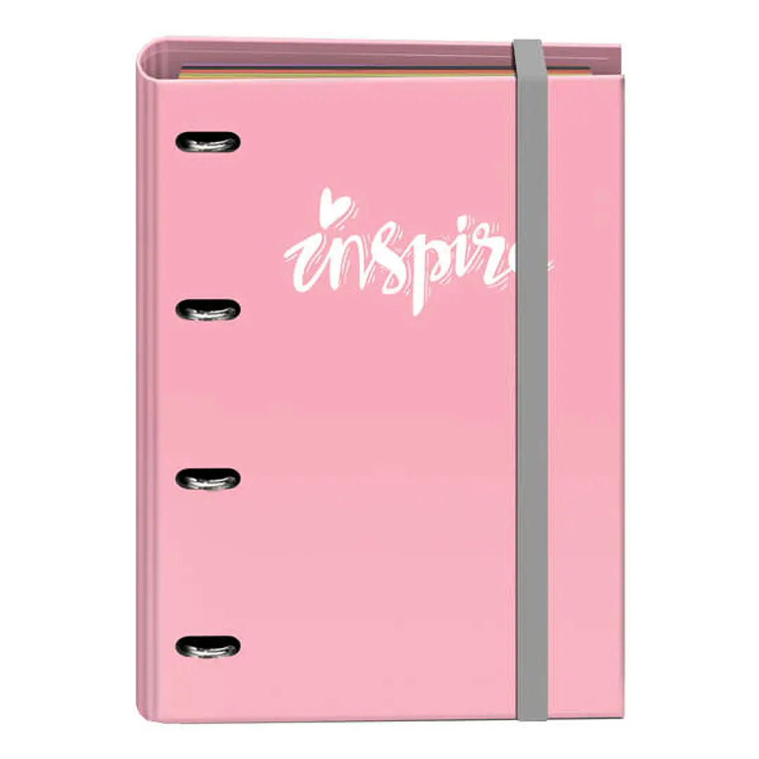 Dohe Serie Pastel Carpeta de 4 Anillas Formato A4 con Recambio de 100 Hojas - 4 Separadores de Colores - Cierre con Goma Elastica - Anillas de 35mm -  1