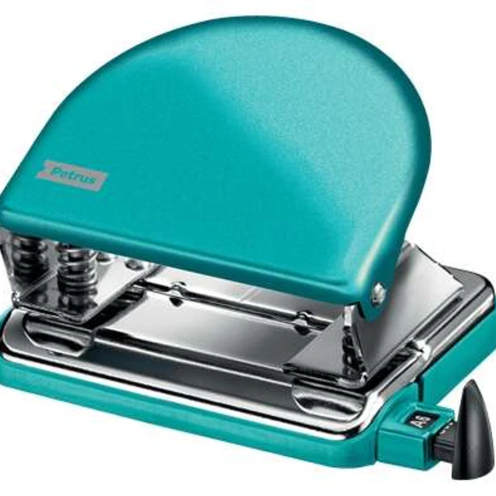 Petrus 52 WOW Taladro Perforador Clasico Metalico - Hasta 20 Hojas - Marcas de Formato - Facil Vaciado - Punzones 5.5mm - Color Turquesa 1