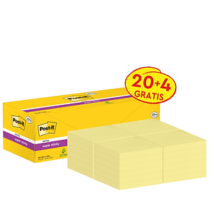 Post-It Super Sticky Pack de 24 Blocs de 90 Notas Adhesivas Reposicionables - 76x76mm - Promocion 20 Blocs + 4 Gratis - Paquete de Carton - Color Amar