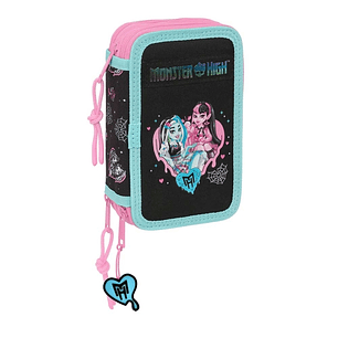 Safta Monster High Plumier de 3 Pisos - 37 Piezas - 1.3L - Goma - Lapiz - Boligrafos - Sacapuntas - Reglas - 16 Colores - 14 Rotuladores - 125x55x195m