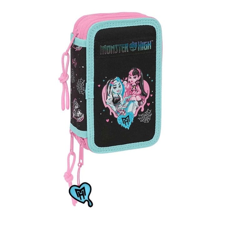 Safta Monster High Plumier de 3 Pisos - 37 Piezas - 1.3L - Goma - Lapiz - Boligrafos - Sacapuntas - Reglas - 16 Colores - 14 Rotuladores - 125x55x195m 1
