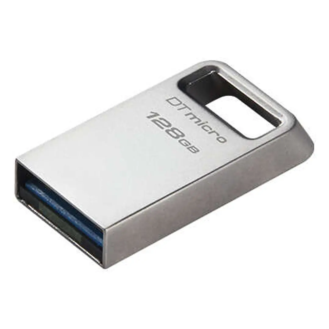 Kingston DataTraveler Micro Memoria USB 128GB - USB 3.2 Gen 1 - Ultracompacta y Ligera - Enganche para Llavero - Cuerpo Metalico (Pendrive) 1