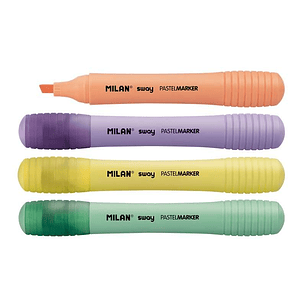 Milan Sway Expositor con 7 Packs de 4 Marcadores Pastel - Punta Biselada 2 - 4mm -  Ideal para Subrayar - Colores Pastel
