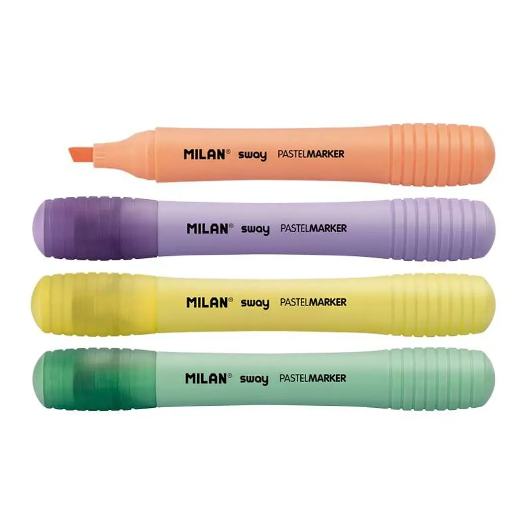 Milan Sway Expositor con 7 Packs de 4 Marcadores Pastel - Punta Biselada 2 - 4mm -  Ideal para Subrayar - Colores Pastel 1