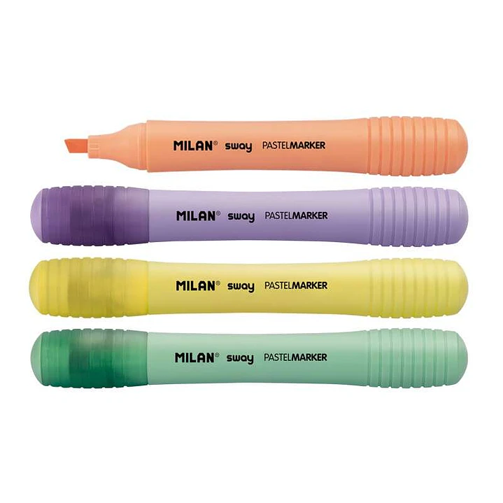 Milan Sway Expositor con 7 Packs de 4 Marcadores Pastel - Punta Biselada 2 - 4mm -  Ideal para Subrayar - Colores Pastel 1