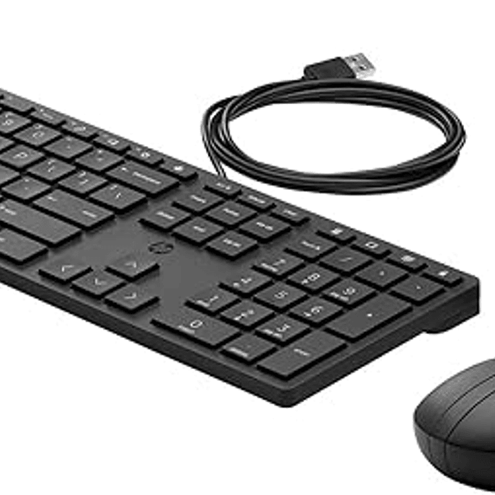 HP 320MK Combo Teclado y Raton USB - Teclado Compacto de 3 Zonas - Teclas Silenciosas - LED Indicador de Bloqueos - Raton Optico 1000 DPI con 3 Botone 1