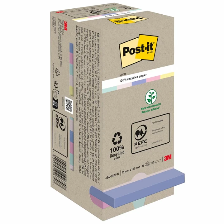 Post-It Pack de 16 Blocs de 100 Notas Adhesivas Recicladas - Forma Cuadrada - 76x76mm - Colores Surtidos 1