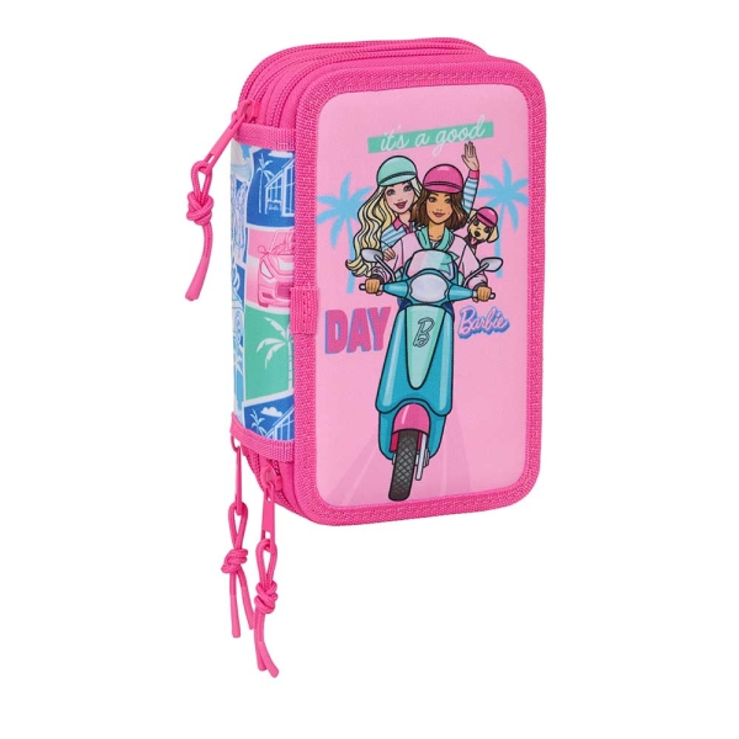 Safta Barbie Plumier de 3 Pisos - 37 Piezas - 1.3L - Goma - Lapiz - Boligrafos - Sacapuntas - Reglas - 16 Colores - 14 Rotuladores - 125x55x195mm - Co 1