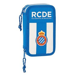 Safta RCD Espanyol Plumier de 2 Pisos - 28 Piezas - 1L - Goma - Lapiz - Boligrafo - Sacapuntas - 10 Colores - 14 Rotuladores - 125x40x195mm - Color Az