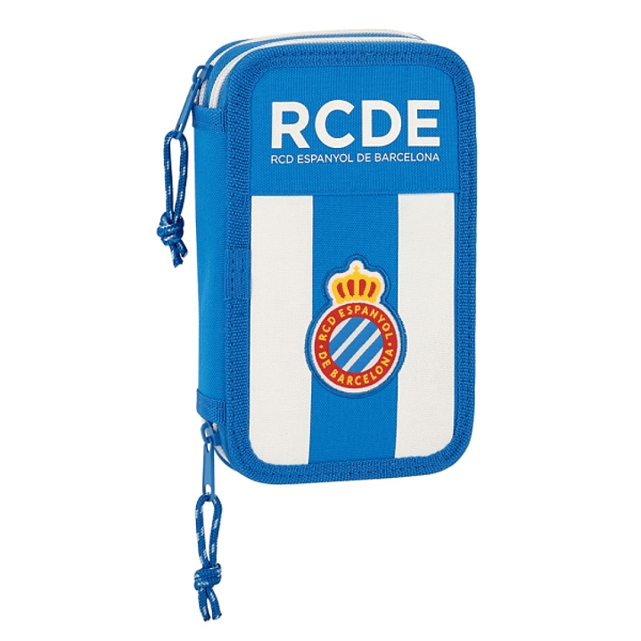 Safta RCD Espanyol Plumier de 2 Pisos - 28 Piezas - 1L - Goma - Lapiz - Boligrafo - Sacapuntas - 10 Colores - 14 Rotuladores - 125x40x195mm - Color Az 1