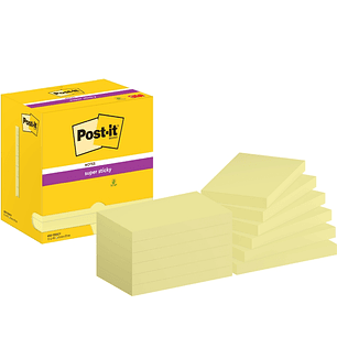 Post-It Super Sticky Pack de 12 Blocs de 90 Notas Adhesivas Reposicionables - Forma Rectangular - 76x127mm - Color Amarillo Claro