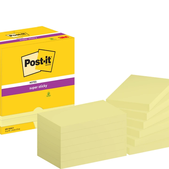 Post-It Super Sticky Pack de 12 Blocs de 90 Notas Adhesivas Reposicionables - Forma Rectangular - 76x127mm - Color Amarillo Claro 1
