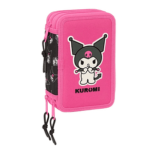 Safta Kuromi Plumier de 3 Pisos - 37 Piezas - 1.3L - Goma - Lapiz - Boligrafos - Sacapuntas - Reglas - 16 Colores - 14 Rotuladores - 125x55x195mm - Co