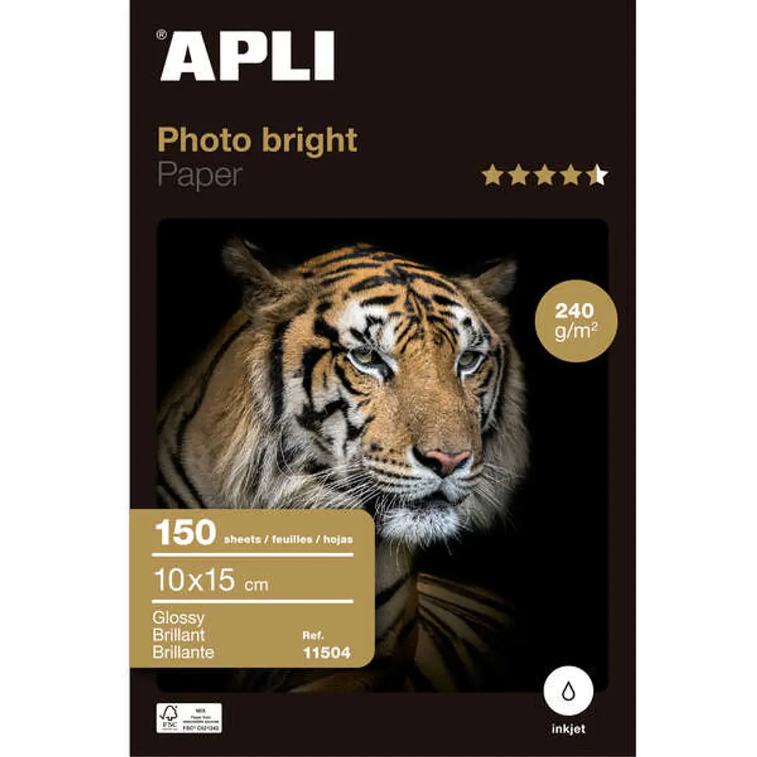 Apli Pack de 150 Hojas de Papel Fotografico Photobright 10x15cm 240g - Acabado Brillante - Apto para Uso en Impresoras Inkjet 1