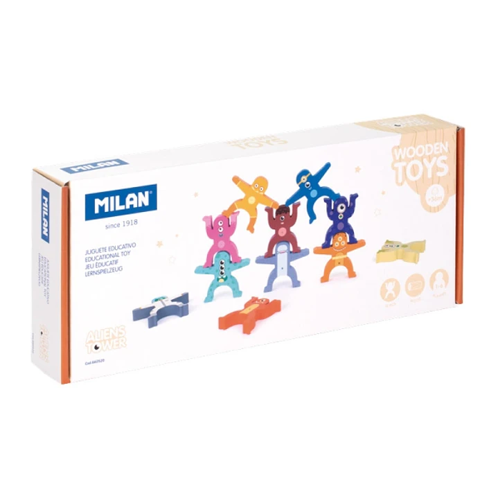 Milan Aliens Tower Juguete Educativo de Madera - Torres Apilables - de 1 a 6 Jugadores - Multicolor 1