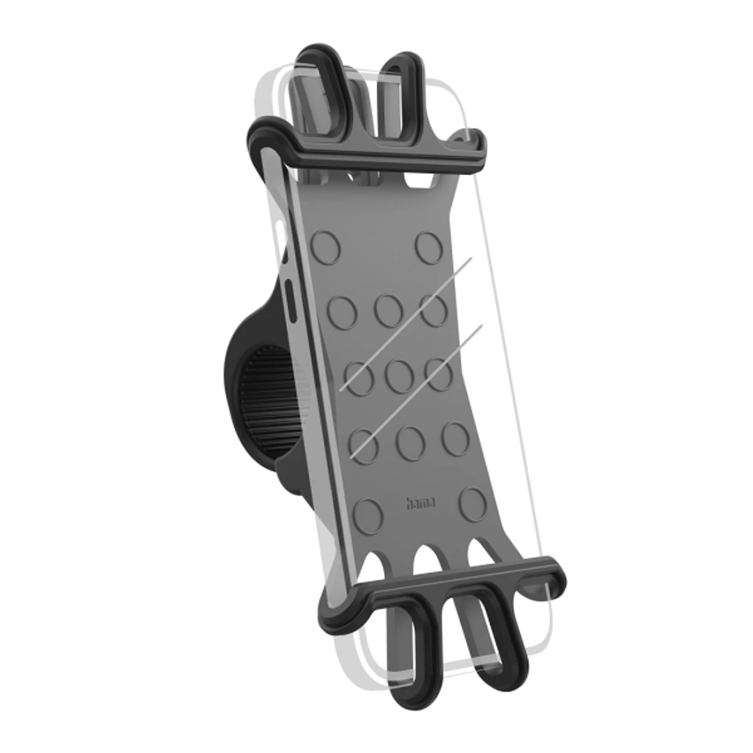 Hama Flexible Soporte de Bicicleta para Smartphone - Silicona Flexible - Peso Max 200kg - Ancho Dispositivo de 6 a 8cm - Universal - Manillares hasta  1