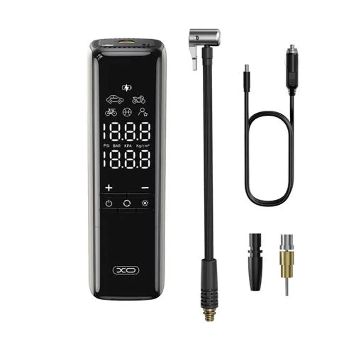 XO CZ017 Inflador de Aire Portatil - Pantalla LCD - 3 Bocas - 12V - Color Negro 1
