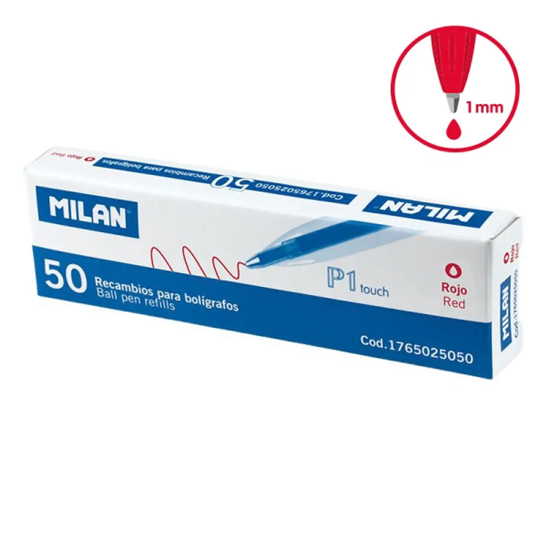 Milan P1 Touch Pack de 50 Recambios - Punta de 1mm - Color Rojo 1