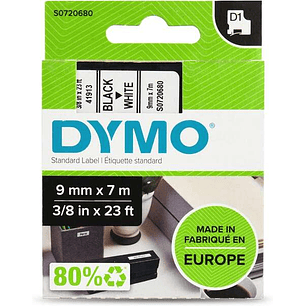 Dymo D1 40913 Cinta de Etiquetas Original para Rotuladora - Texto negro sobre fondo blanco - Ancho 9mm x 7 metros - S0720680