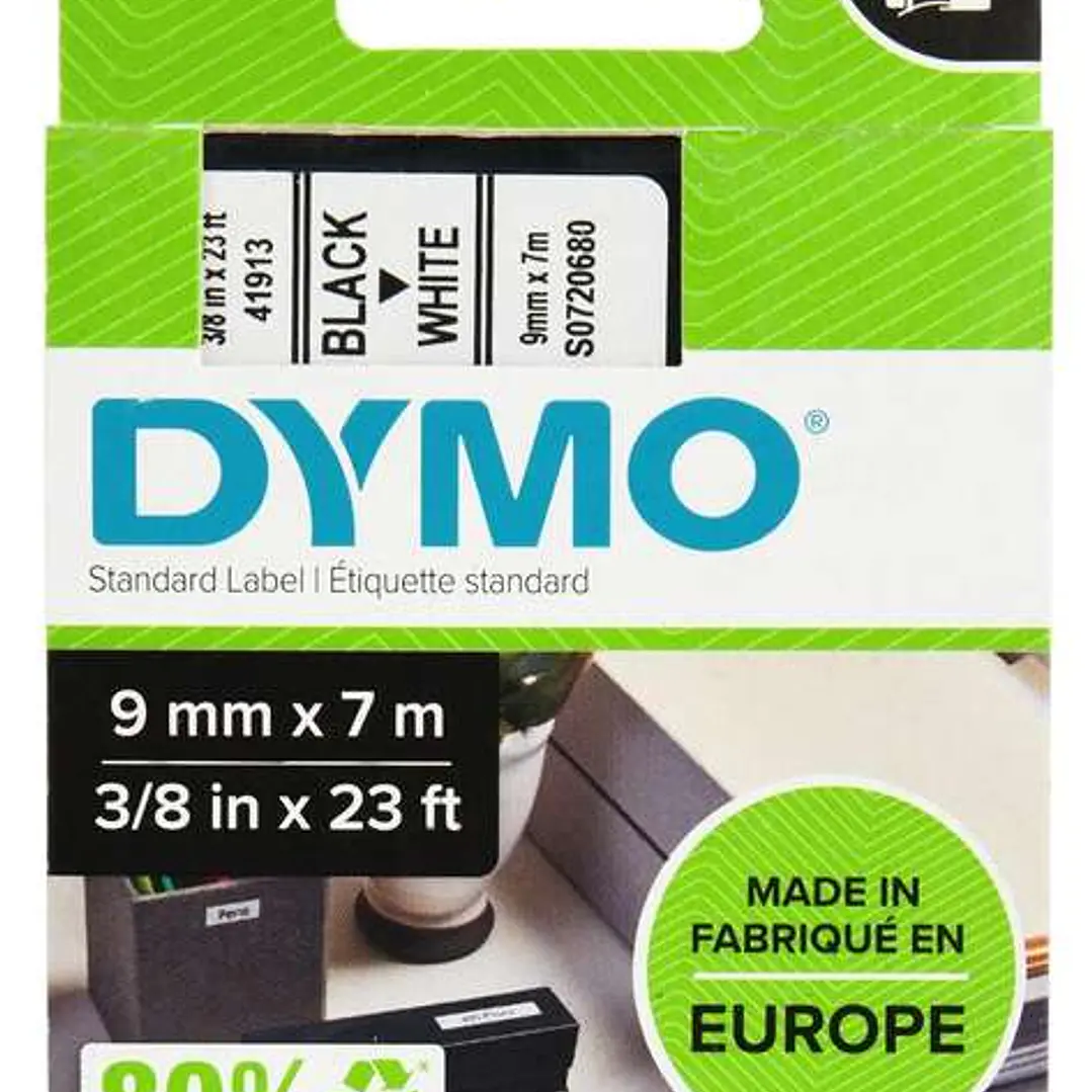 Dymo D1 40913 Cinta de Etiquetas Original para Rotuladora - Texto negro sobre fondo blanco - Ancho 9mm x 7 metros - S0720680 1