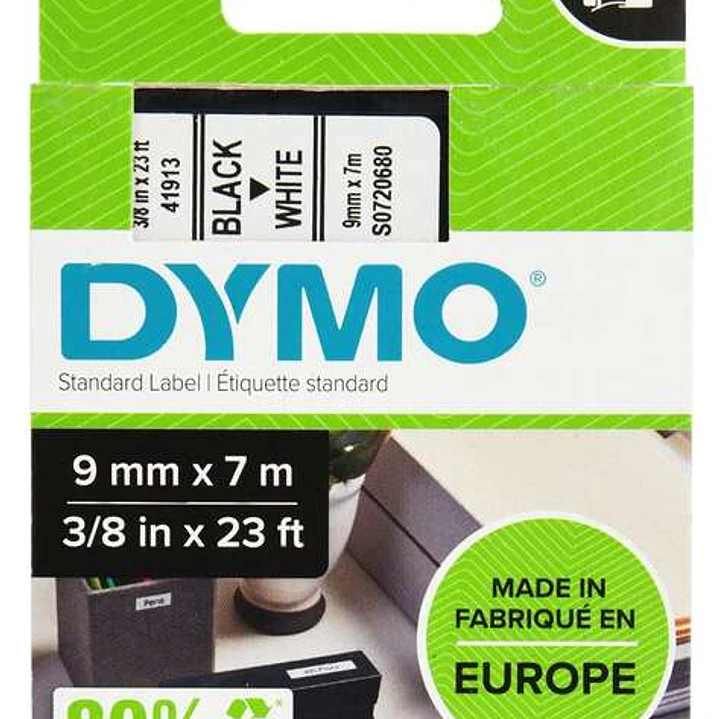 Dymo D1 40913 Cinta de Etiquetas Original para Rotuladora - Texto negro sobre fondo blanco - Ancho 9mm x 7 metros - S0720680 1