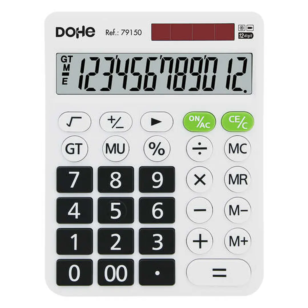 Dohe Calculadora de Sobremesa Grande 12 Digitos - Pantalla Reclinada - Teclas de Gran Formato - Raiz Cuadrada, Gran Total, Recuperacion de Memoria - A 1