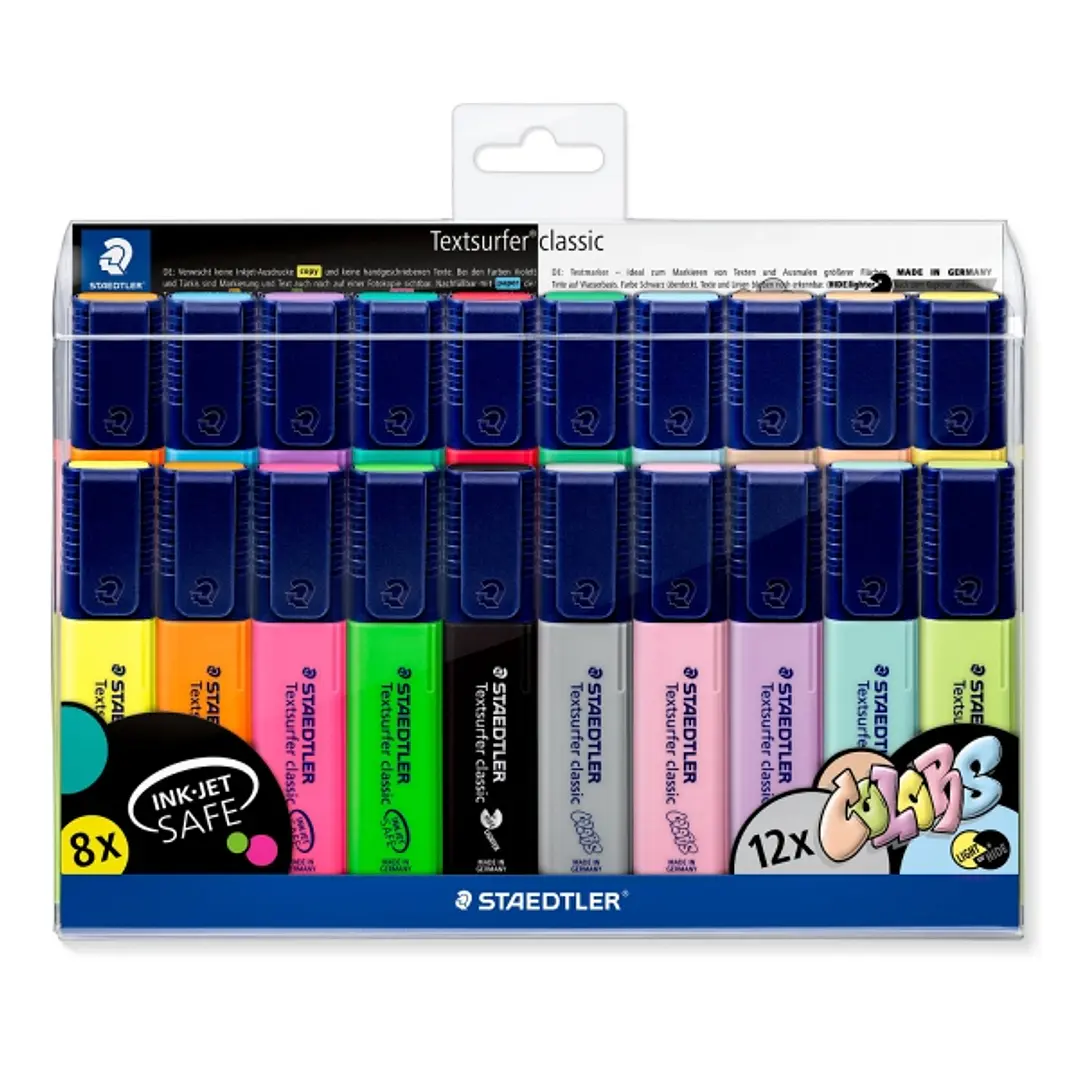 Staedtler Textsurfer Classic 364 Pack de 20 Marcadores Fluorescentes - Punta Biselada 1 - 5mm Aprox - Secado Rapido - Colores Surtidos 1