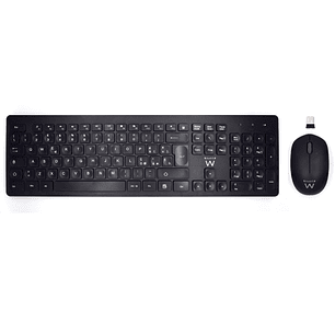 Ewent Pack Teclado + Raton Inalambricos - Receptor USB-A 2.4Hz - 1000dpi - Disposicion Italiana QWERTY IT - Incluye Pilas AA/AAA - Teclas Concavas - C