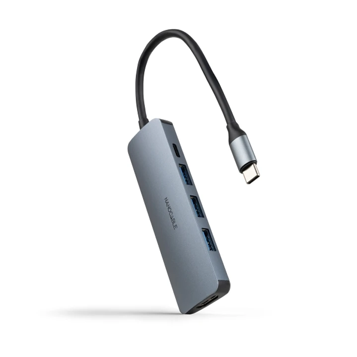 Nanocable HUB USB-C 5 en 1 - Conversor USB-C 3.1 a 3 x USB-A 3.0 + USB-C PD 100W + HDMI - Aluminio - 18cm - Color Gris 1