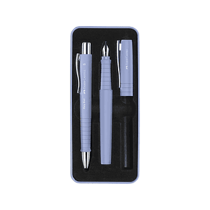 Faber-Castell Poly Pack de Boligrafo Poly Ball y Pluma Estilografica Poly Pen con Plumin B - Clip de Metal - Color Azul Claro