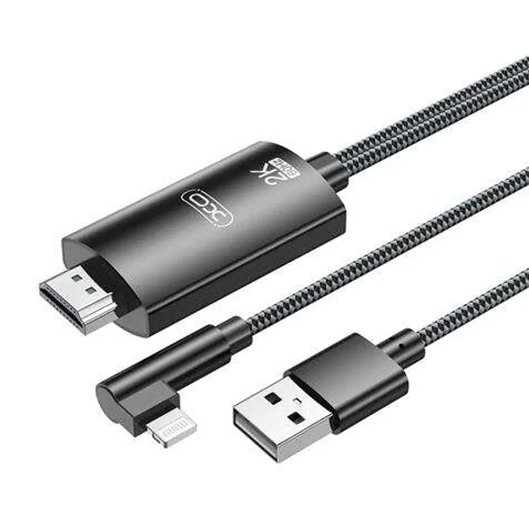 XO Adaptador de Cable Lightning A Hdmi - Longitud de 1.8m - Soporte de Resolucion 2K(60Hz)/1080P - Intercambio de Datos y Audio - Fuente de Alimentaci 1