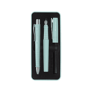 Faber-Castell Poly Pack de Boligrafo Poly Ball y Pluma Estilografica Poly Pen con Plumin B - Clip de Metal - Color Verde Claro