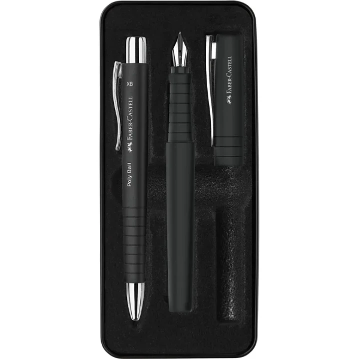 Faber-Castell Poly Pack de Boligrafo Poly Ball y Pluma Estilografica Poly Pen con Plumin B - Clip de Metal - Color Negro 1