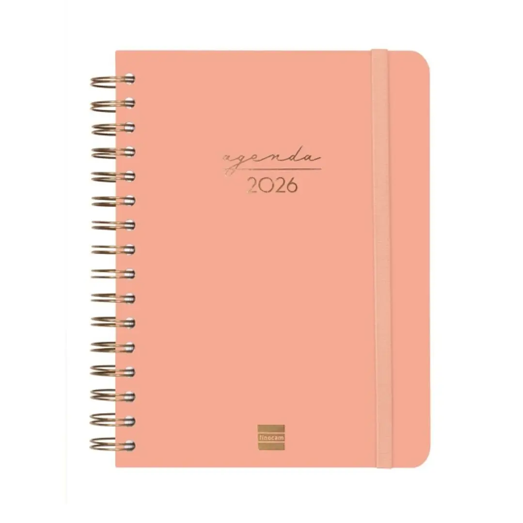 Finocam Alma Agenda en Catalan - Anual 2026 - con Espiral - Formato E10 - 180x30x220mm - 1 Dia por Pagina - Color Coral 1