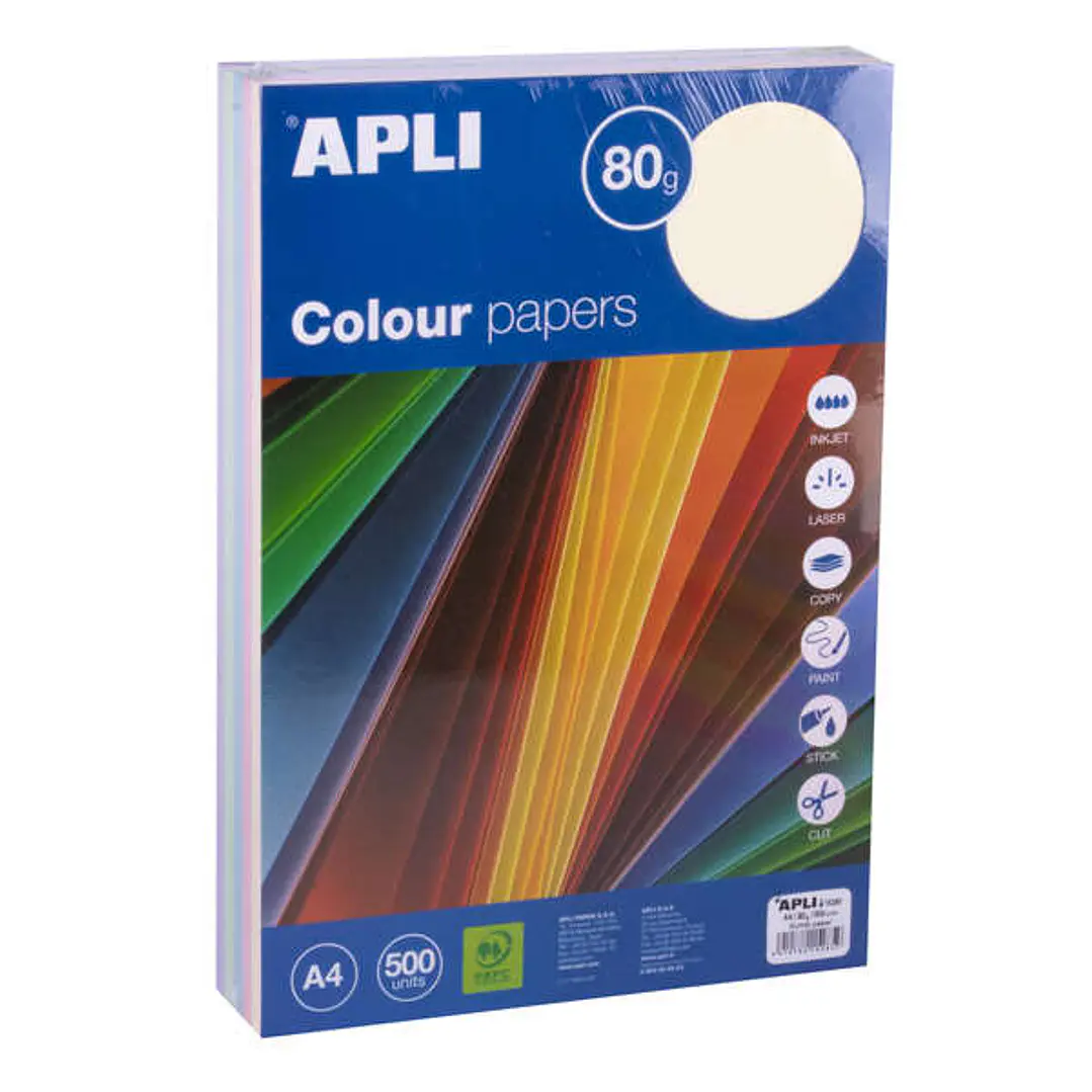Apli Papel Color Surtido Pastel A4 500 Hojas 1