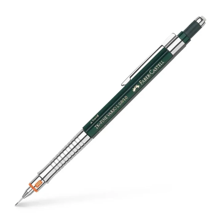 Faber-Castell TK-Fine Vario L Portaminas HB 1mm - Con Goma de Borrar - Clip de Metal - Color Verde 1